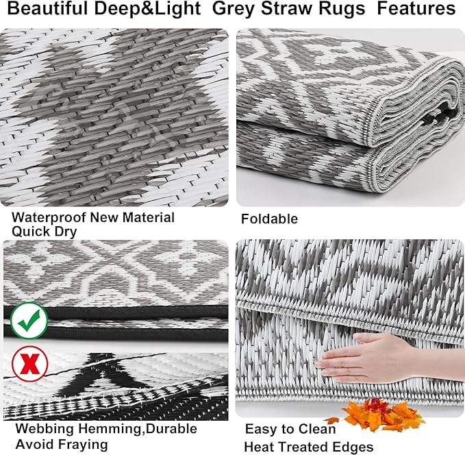 Outdoor Rug for Patios Clearance 4X6 Waterproof Reversible Plastic Straw Rug RV Camping Mat Outside Area Rug Carpet for Camping RV,Porch,Deck,Balcony,Camper,Backyard