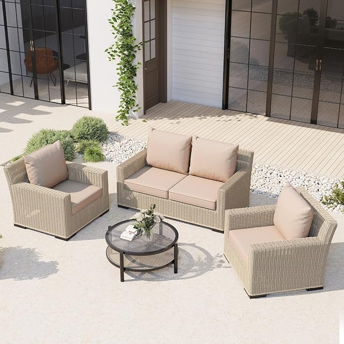 Outdoor Chair Cushions Set of 4, 22 x 22 Inch Patio Chair Cushions with Splash-Proof Covers, Outdoor Cushions for Patio Furniture, Khaki