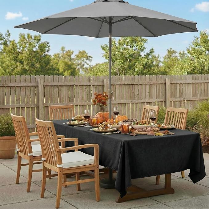 Outdoor Tablecloth Wrinkle-Free Stain Resistant Waterproof Polyester Fabric Table Cover with Zipper Umbrella Hole for Picnic/Party/Dinner/Patio Garden(60×84inch,Zippered,Black)