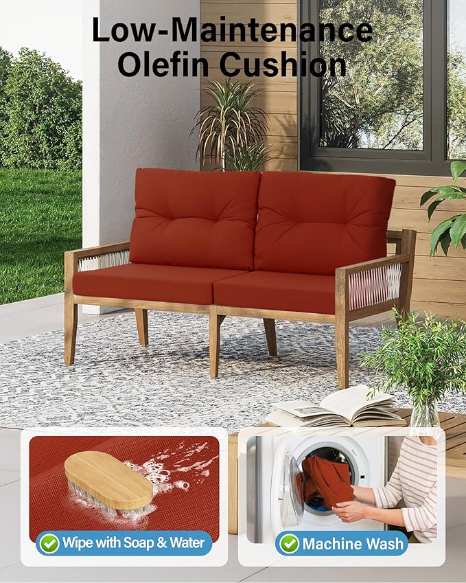 YEFU 24x24 Outdoor Cushions for Patio Furniture: Waterproof Fade Resistant Outdoor Seat Cushions Set of 2 - Olefin Deep Seat Paio Cushion Pads Replacement with Ties for Chair Sofa Couch(Burnt Orange)