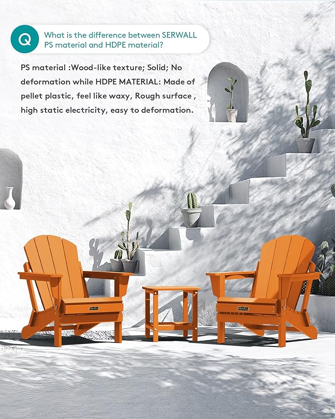 SERWALL Foldable Adirondack Chair Set of 2 for Patio Garden Outdoors Fire Pit Chairs-Orange
