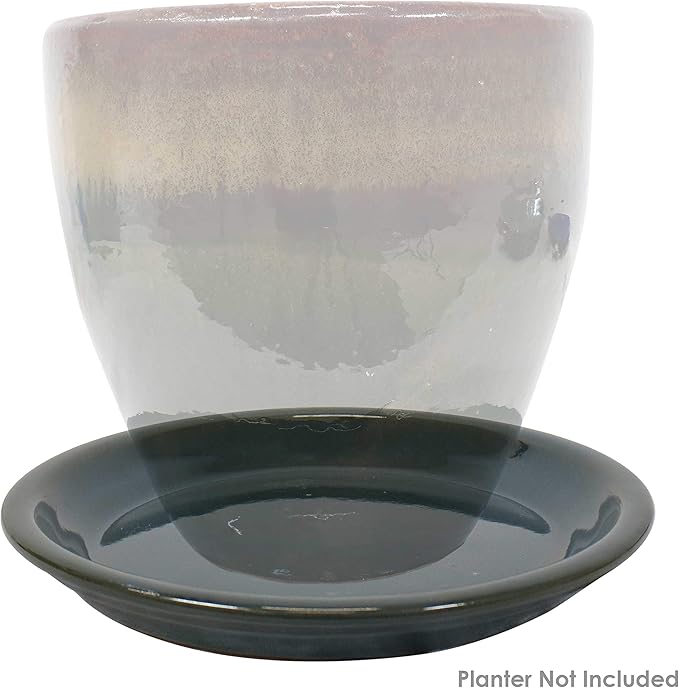 Sunnydaze 9-Inch Ceramic Plant Saucers - Plant Drip Trays for Outdoor Planter Flower Pot Drainage - Set of 2 - Forest Lake Green