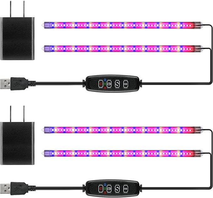 iPower 20W LED Plant Grow Light Strips Full Spectrum for Indoor Plants with Auto ON/Off 3/9/12H Timer, 10 Dimmable Levels 48 LEDs Per Tude, for Hydroponics Succulent, 2 Tubes*2, Mix