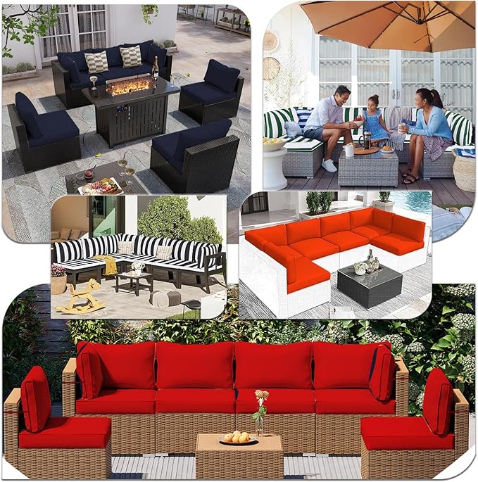 14 Pieces Outdoor Sectional Replacement Cushions for Patio Furniture, 4in Thick Outdoor Sofa Cushions for 6 Seat, Waterproof Deep Seat Couch Patio Cushion Set (Ink Green)