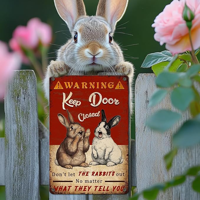 PEACHGARDEN Rabbit Vintage Metal Sign No Matter What the Rabbits Say Funny Wall Decor for Home Farmhouse Outdoor Yard Bar 8x12inch