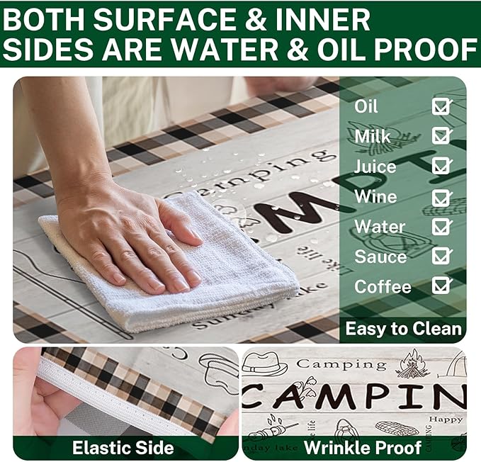 Picnic Table Cover with Bench Covers Elastic Edges, Green Camper Fitted Table Cover, Outdoor Patio Camping Essentials 72 Inch 3PCS, Waterproof Camping Fitted Tablecloth with Drawstring Bag