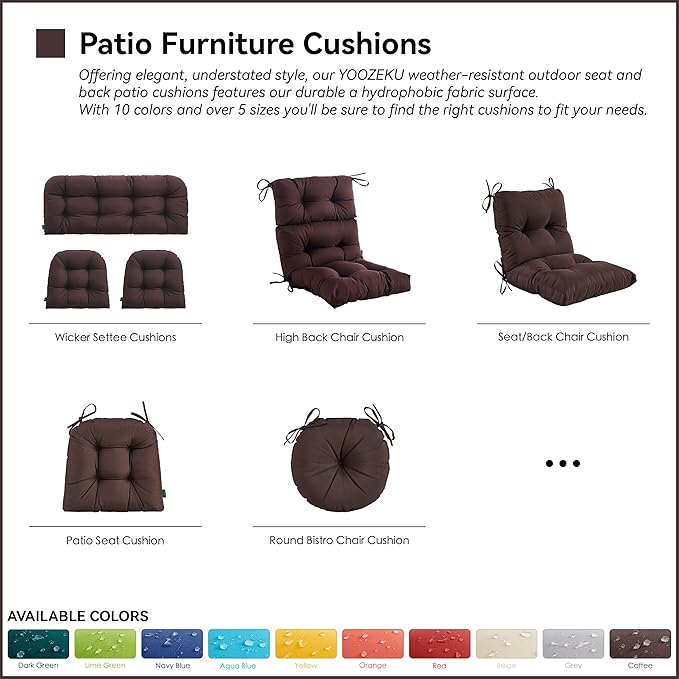 Outdoor Indoor Seat/Back Chair Tufted Cushion,All-Weather Patio Chair Cushion with Ties,for Patio Furniture,Coffee