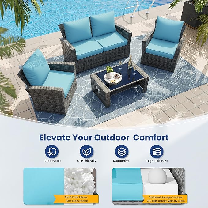 UDPATIO Outdoor Cushions for Patio Furniture, 4'' Replacement Cushions for Outdoor Furniture, Set of 8 Water-Resistant Outdoor Sectional Cushions for Sofa Couch Chair (Sky Blue)