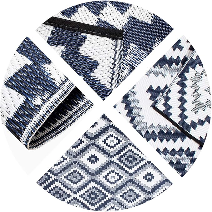 Reversible Outdoor/Indoor Plastic Rug, Easy to Clean and Fold, Perfect for Garden, Patio, Picnic, Decking-（Blue，8x10Ft）