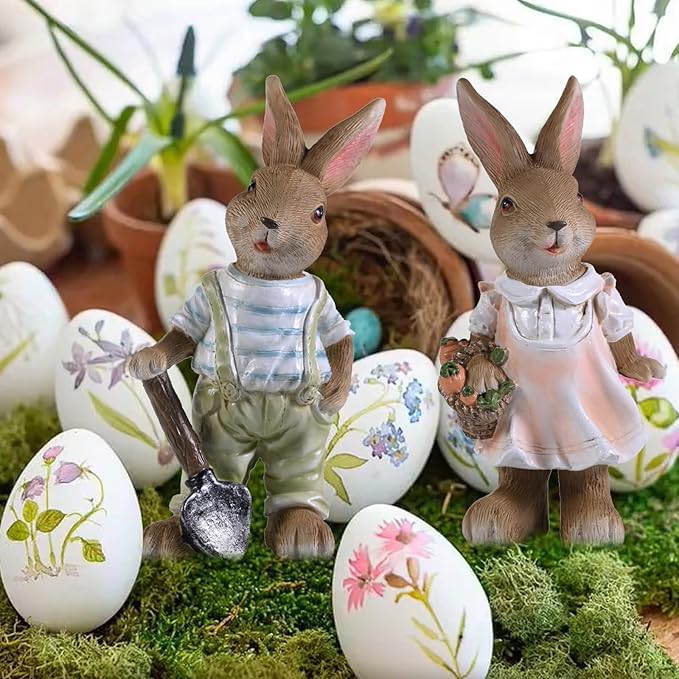 Bunny Decor,Yard Decorations Outdoor Statues Bunny Figurines for Home Garden,Outdoor Statues Easter Rabbit Figurines Mom Grandma Gifts