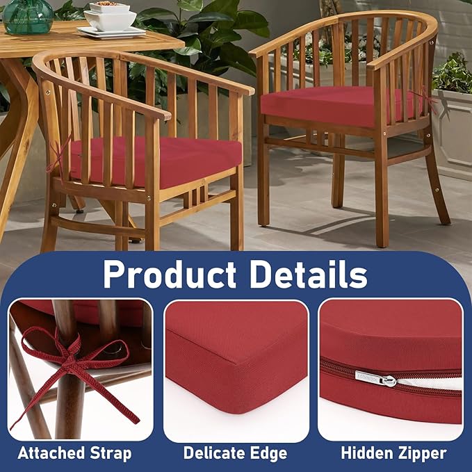 Topotdor Outdoor Chair Cushions Set of 2, 18"x18"x2" Waterproof Patio Chair Cushions for Outdoor Furniture, Round Corner Outdoor Seat Cushions Color Fastness Chair Pads with Ties, Bright Red