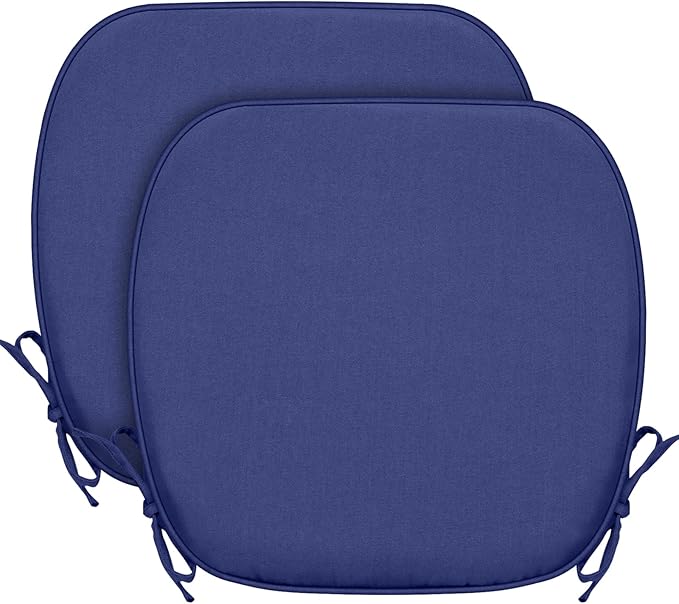 SleepMan Outdoor 17"x16" Chair Cushions with Ties Set of 2, Water Resistant All Weather U-Shape Seat Pads for Patio Garden Furniture Indoor (Set of 2, Navy Blue)