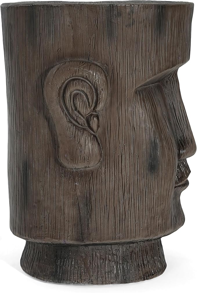 14.1" Side Table,Easter Island Moai Statue Pedestal End Table Stool,for Home Patio Deck Sunroom Garden Balcony Yard Lawn,Light Grey