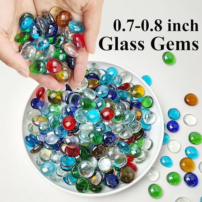 5 lbs Flat Glass Marbles for Vase, 500 Pcs Mixed Color Mancala Beads Rocks, Decorative Glass Pebbles for Vase Aquarium Plants Mosaic Crafts Centerpieces and Fire Pit Decor