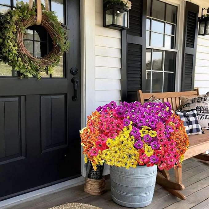20 Bundles Artificial Flowers for Outdoors,No Fade Fake Silk Flowers with Plastic Plants ,Faux realistic flowers uv resistantfor For Patio Window box Porch Garden Wedding Farmhouse Decor(Mixed Color)