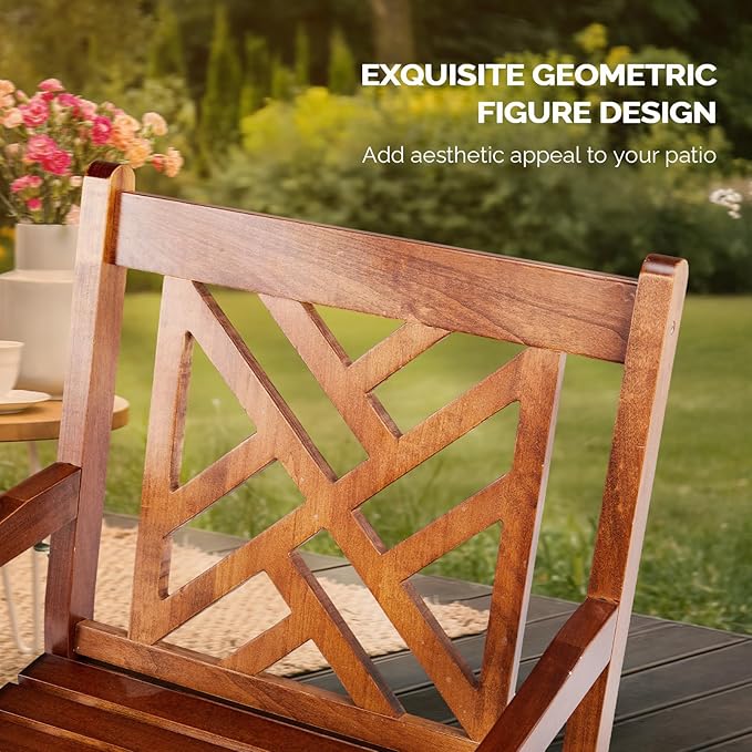 VINGLI Outdoor Dining Chairs Set of 6, Heavy Duty 330 LBS Wooden Patio Chairs with Comfortable Backrest, Solid Wood Patio Dining Chairs Garden Chairs for Yard, Front Porch and Deck (Teak, 6 PCS)