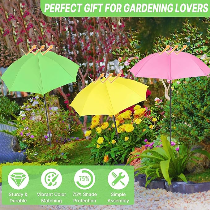 SUTROMA 3 Pcs Plant Umbrellas for Outdoor Plants, Adjustable Plant Shades for Outdoor Plants and Garden Beds, Provide Sun Shade for Courtyard Balcony Plants - 35.4×23.6 Inch