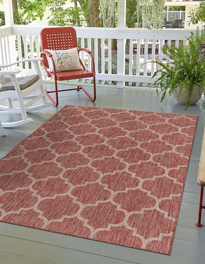 Unique Loom Outdoor Trellis Collection Area Rug (2' x 3' 1" Rectangle, Rust Red/ Ivory)