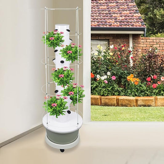 Hydroponic Growing Tower with Climbing Trellis, 30L Water Tank & Automatic Timer, Indoor Outdoor Vertical Garden System for Vegetables Herbs Strawberries (Light Green - 36 Holes)