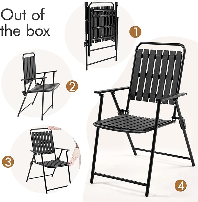 Yaheetech Folding Patio Chair Set of 8, Outdoor Dining Chair with Armrests, Plastic Patio Chair for Porch, Deck, Garden, Backyard, No Assembly Black