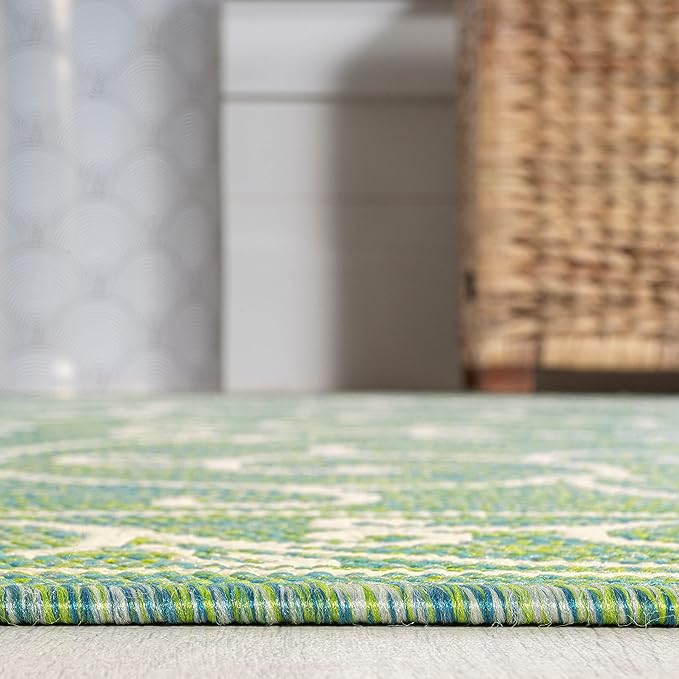 JONATHAN Y Vintage Filigree Indoor Outdoor Area Rug 9X12 Green/Ivory, Charleston Textured Weave for Backyard, Patio, Porch, Easy-Cleaning, High Traffic, Pet-Friendly, Non-Shedding (SMB106K-9)