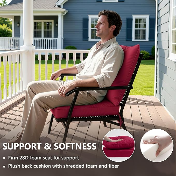 24x24 Inch Outdoor Chair Cushions Set of 4, Patio Furniture Cushions - Removable Cover, Water-Repellent, Fade-Resistant, Non-Slip Bottom & Straps, Replacement for Deep Seat Sofa & Couch - Burgundy