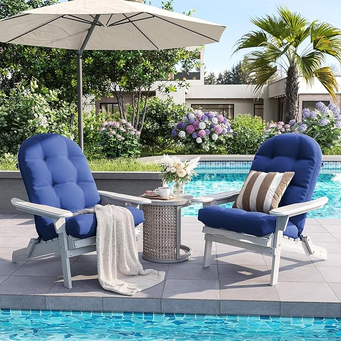 Amopatio Adirondack Chair Cushions 4" Thick Set [2-Pack] - Outdoor Cushions for Patio Furniture, Contoured Design with Anti-Slip Straps & Water-Resistant Fabric for Adirondack Chairs, Navy Blue