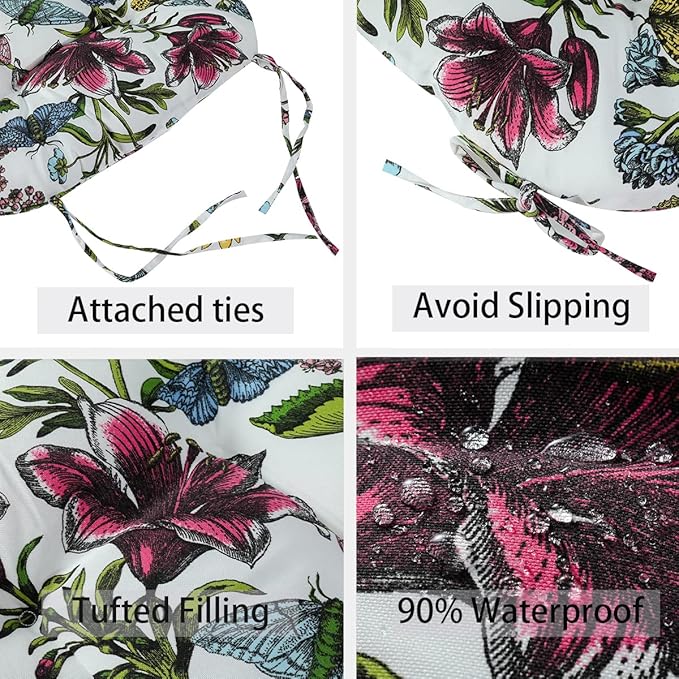 FUNHOME Outdoor Chair Cushions 19 x19 Inch,Water Resistant Tufted Seat Cushions 19",Reversible,Weather Resistant,Rounded Back Wicker Chair Cushion for Patio Garden Furniture(Butterfly Flower)