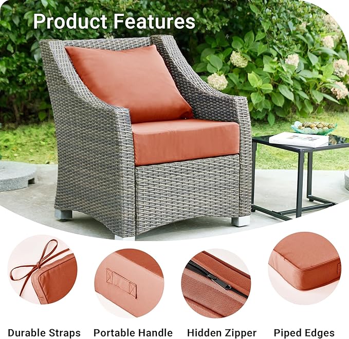 Outdoor Cushions for Patio Furniture,Outdoor Seat Cushion Set 24 x 24 x 5.75 Inch,Patio Chair Cushion, Spice 2
