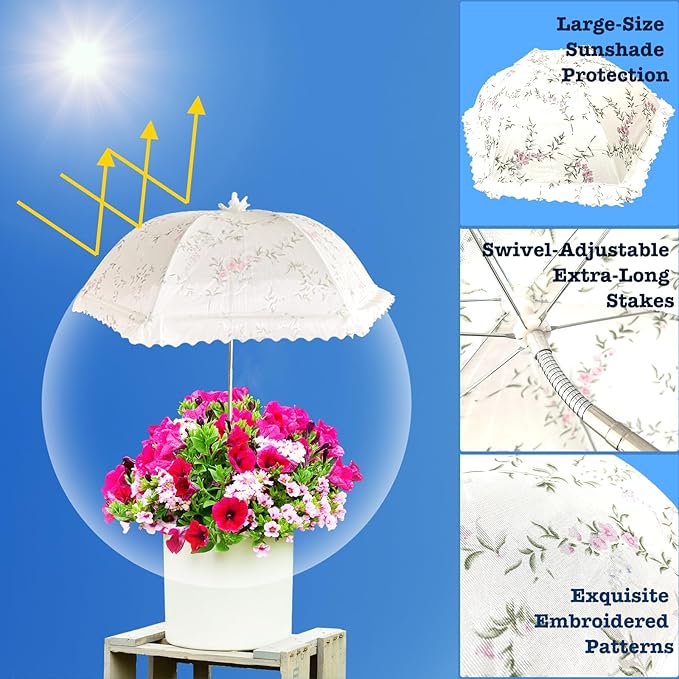 TIMSO Adjustable 3 Pack Plant Shade Umbrella for Outdoor Garden - Sun Protection Cloth & Umbrella for Plants, Potted Plants, and Garden Beds