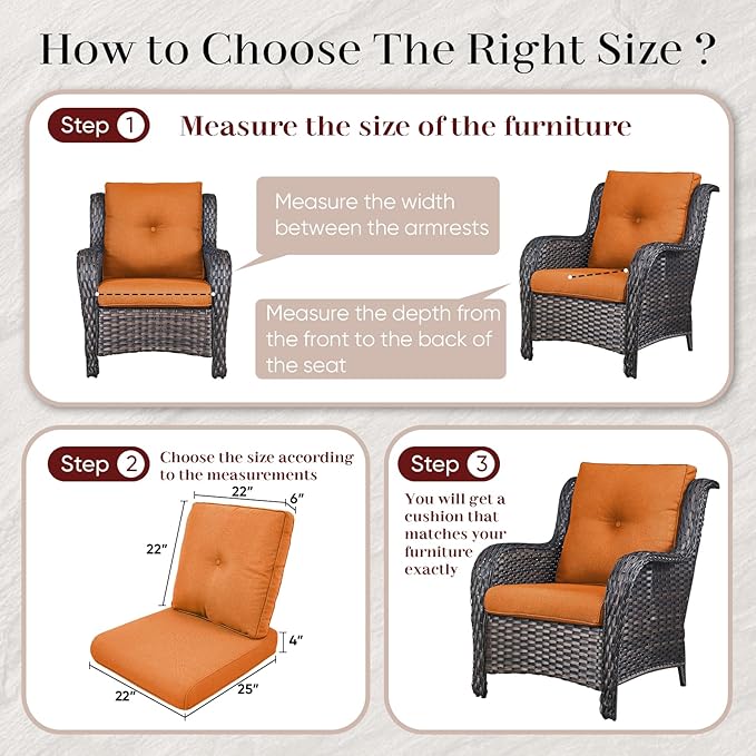 Outdoor Chair Cushions-Patio Chair Cushions Set with Removable Cover 22 X 25 Inch Outdoor Cushions for Patio Furniture Chair Sofa Couch-Orange