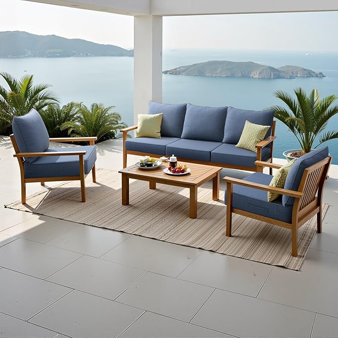 Crestlive Sunbrella 5.5" Outdoor Cushion for Patio Furniture Set of 2, 24 x 24, Waterproof and Fade-Resistant Deep Seat Cushions for Chair, Wicker Sofa and Couch, Denim