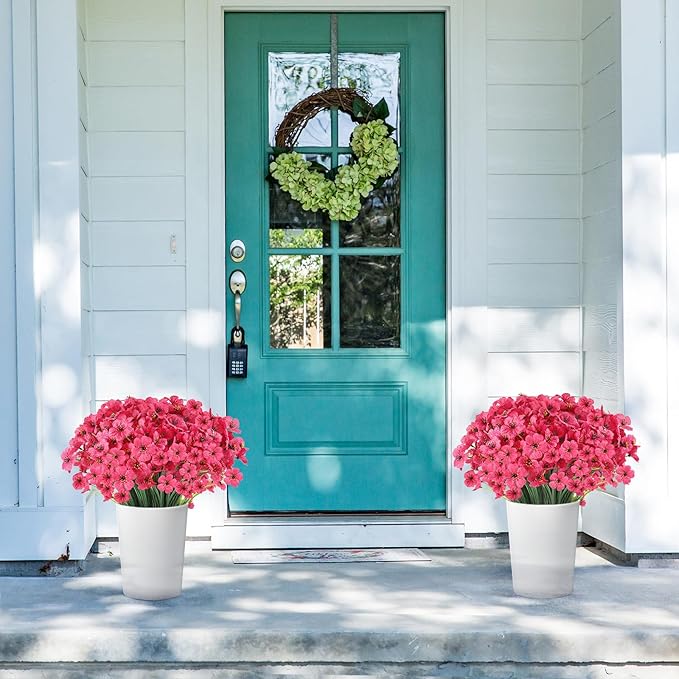 22 Bunches of Outdoor Artificial Flowers, UV Resistant Fake Flowers Artificial Silk Flowers with Plastic Plants for Indoor Outdoor Front Porch Hanging Planter Decoration (22, Rose Red)