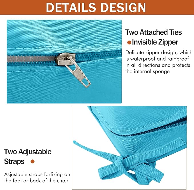 4 Pack Outdoor Chair Cushions 19 x 19 Inch Water Resistant Patio Chair Cushions with Tie 3 Year Color Fastness Thick Outdoor Seat Cushion for Garden Lawn Patio Furniture Teal