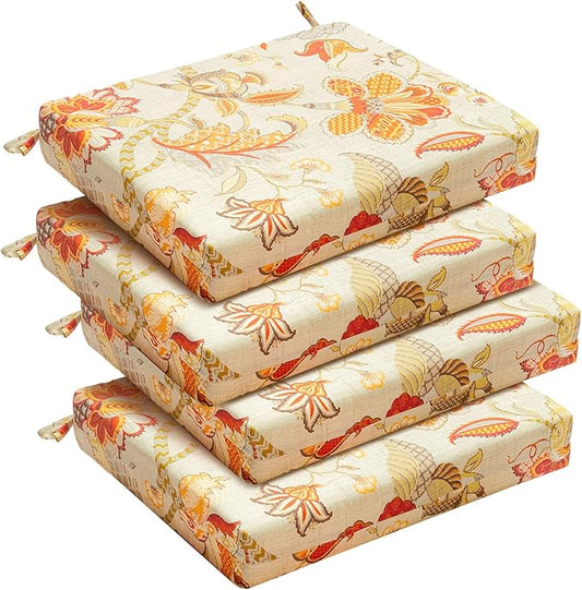 downluxe Outdoor Chair Cushions Set of 4 for Patio Furniture, Water-Resistant Square Corner Patio Chair Cushions with Ties, High Density Foam Outdoor Seat Cushion, 18.5" X 16" X 3", Eva Floral