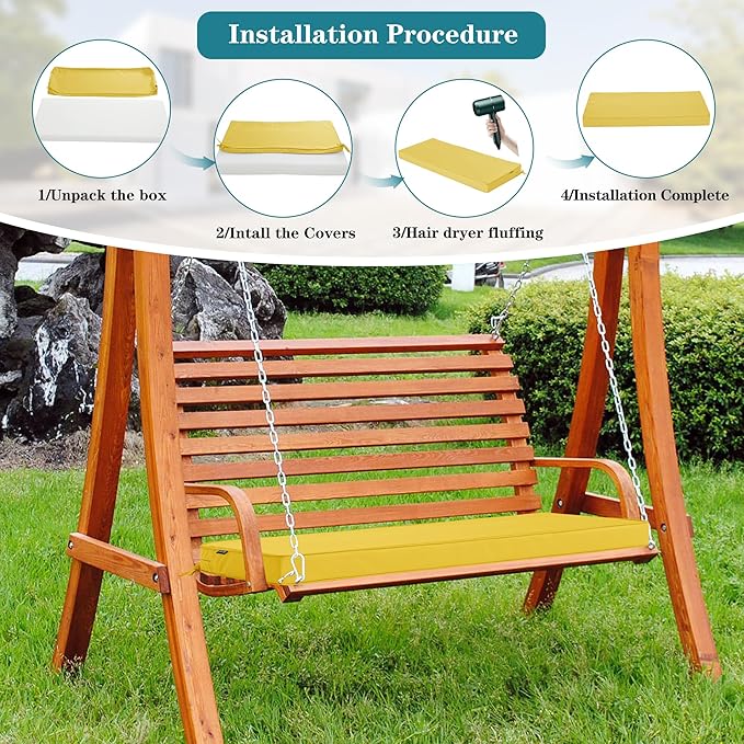 Outdoor Bench Cushion 45 x 18 Inch Thick Waterproof Porch Swing Cushions with Tie Patio Furniture Chair Cushion Bench Pad Color Fastness Backyard Seat Pads, Yellow