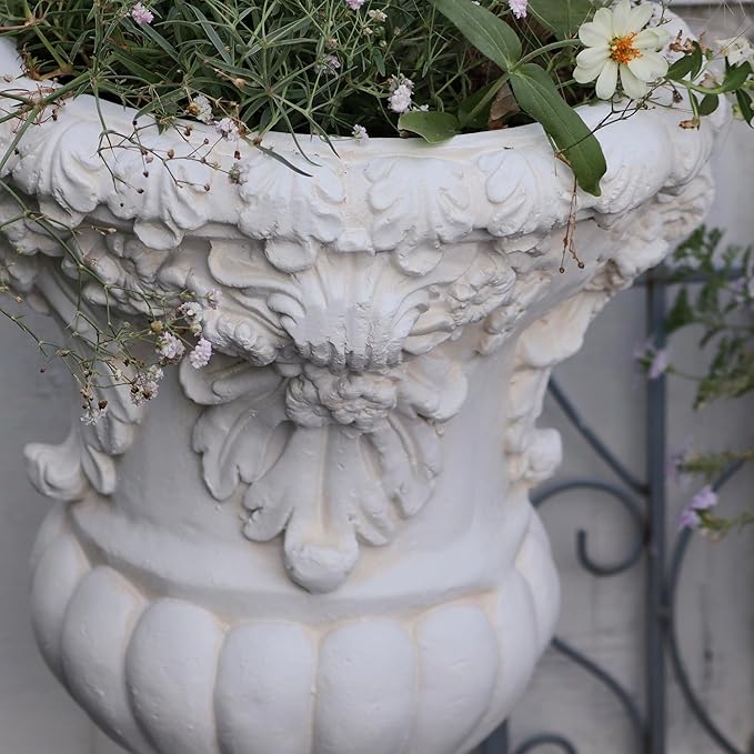 VISIBLE Vintage European Giant Garden Urn Planter, Decorative Cement and Fiber Flower Pot, Make Rust Finished, Wrap Foam Safely Delivered from Local Warehouse (Retro, Large)