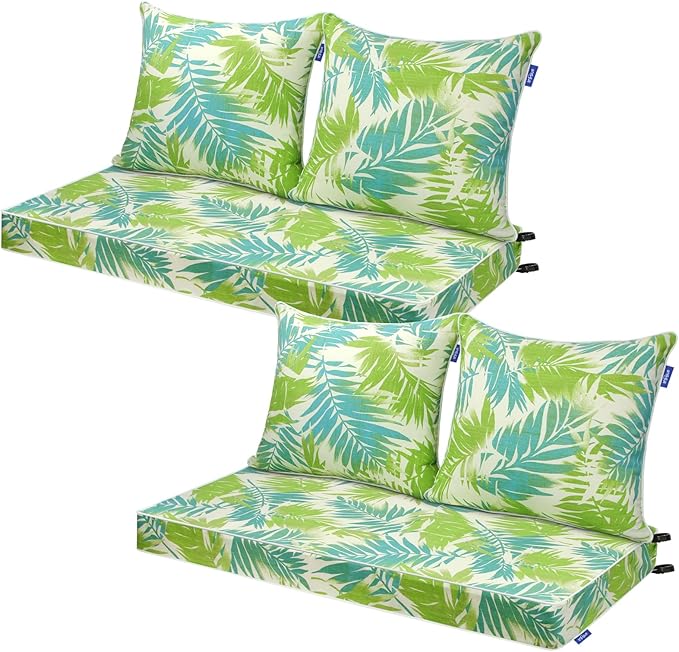 Outdoor Loveseat Cushion Set 44''x24'', Outdoor Cushions for Patio Furniture with Fastness Cover, Water Repellent Outdoor Seat Cushion and Couch Back Cushions for Bench, Swing (Green Bamboo, 2 Sets)