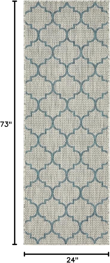Unique Loom Outdoor Trellis Collection Area Rug (2' x 6' 1" Runner, Gray/ Ivory)