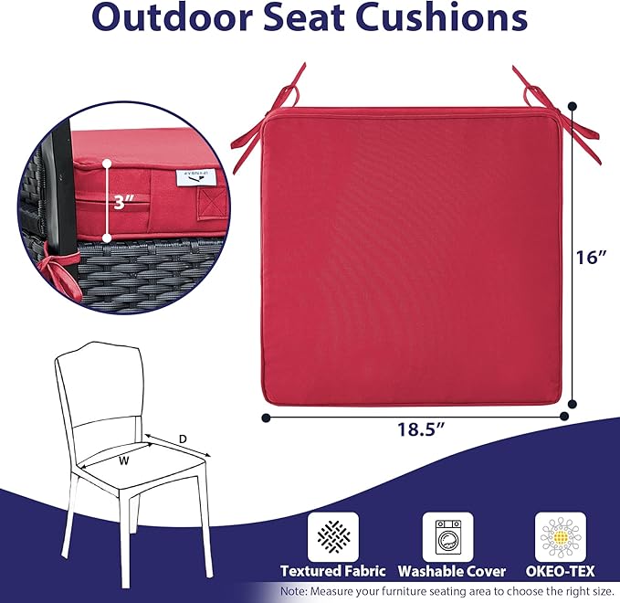 Outdoor Chair Cushions Set of 4,Waterproof Outdoor Seat Cushions for Patio Furniture,Patio Chair Cushion with Handle and Ties, Square Out Door Chair Pads,18.5" x 16" x 3", Burgundy