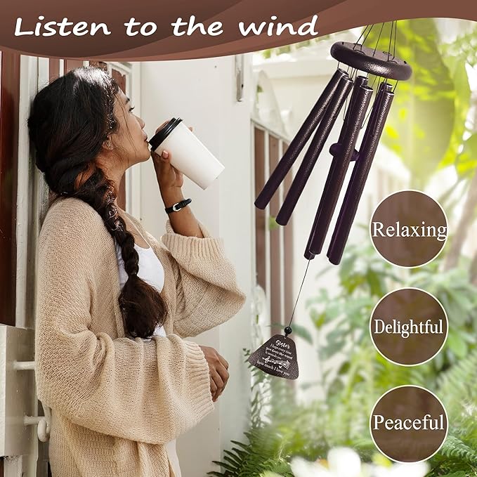 Sister Birthday Gifts 32” Wind Chimes, Sister Gift, Birthday Gifts for Sisters, Sis Wind Chimes for Graduation Christmas Mothers Day