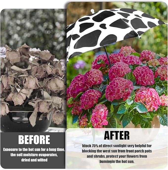 Black White cow print 23.6 Inch Plant Umbrellas for Outdoor Plants，Garden Umbrella Shade for Potted Plants and Garden Beds，Sun Shade Covers, Sun Protection Cloth for Potted Plants Garden Beds