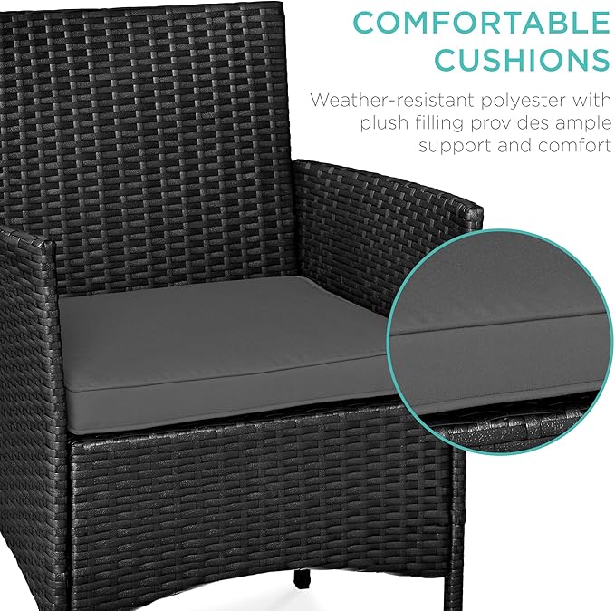 Best Choice Products 3-Piece Outdoor Wicker Conversation Bistro Set, Space Saving Patio Furniture for Garden w/Side Table - Black/Gray