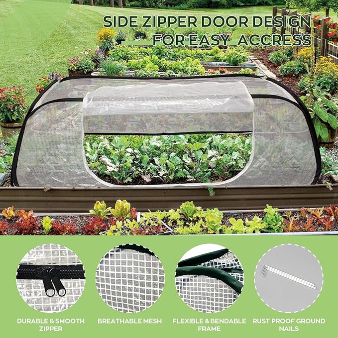 Greenhouse Cover for Raised Garden Bed-45''x22''x16'' Raised Bed Cover Freeze Protection with Zipper Door in Winter,Seedlings Plants Growth Cover Against Pests & Animals in Spring