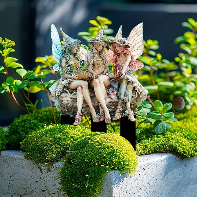 Bohemian Fairy Flower Pot Decor - Fairy Garden Accessories for Home or Garden (Reading Elf)