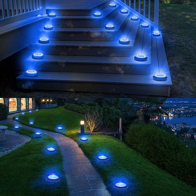 Flacchi Solar Ground Lights - Solar Powered Lights Outdoor Solar Disk Light Waterproof Landscape Light for Patio Yard Pathway Walkway Driveway (Blue, 2 Pack)