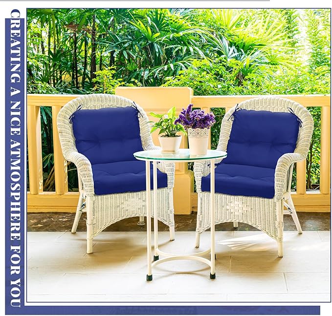 Geetery Set of 4 High Back Wicker Patio Chair Cushions for Outdoor Furniture 41.74x20.87x3.94 Inch Waterproof Thick Replacement Seat Pads with Non Slip Ties for Porch, Deck, Lawn & Garden(Navy Blue)