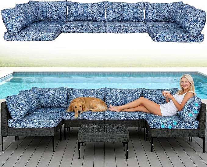 Patio Furniture Cushions,14Pieces Water-Resistant Outdoor Replacement Cushions,Sectional Sofa Cushions for Fits 6-Seats Rattan Wicker Patio Conversation Sets