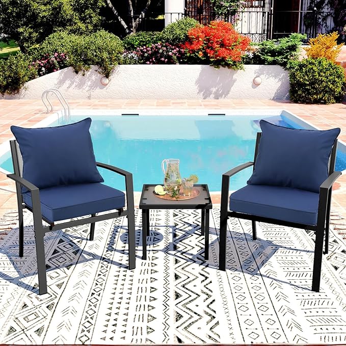 PLTCAT Cloud-Comfort Outdoor Cushion Set - 19x19 Navy Blue Deep Seat Cushions with 28D Memory Foam, Waterproof & Fade Resistant for Patio & Garden Lounge