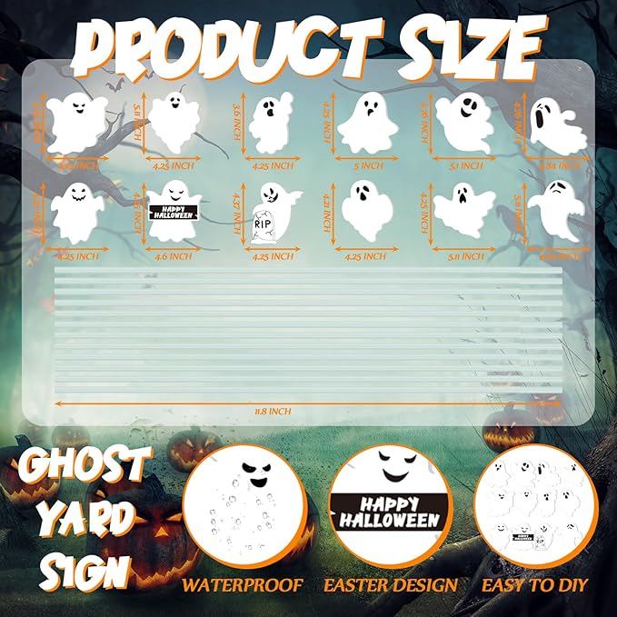 12 Pcs Halloween Ghost Garden Stakes Spooky Planter Stakes Double Sided Yard Signs Waterproof Cute Outdoor Decorations for Home Potted Planter Lawn Garden Yard Party Favor(Halloween Ghost)